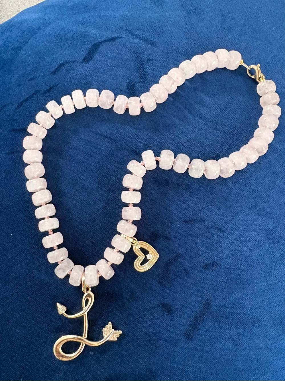 Adina Reyter Blush Pink Gemstone Beaded Necklace 9K Yellow Gold Rose Quartz $398 - Picture 7 of 16